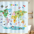 Decowall Kids Animal World Map Shower Curtain - Waterproof 180x180cm