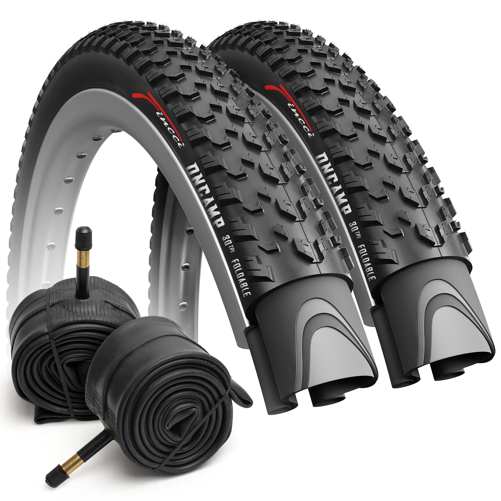 Fincci 27.5 x 2.10 MTB Tyres | Foldable Set with 2x Schrader Tubes