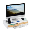 Relaxdays XL Bamboo Monitor Stand with 2 Drawers & Organizer - White