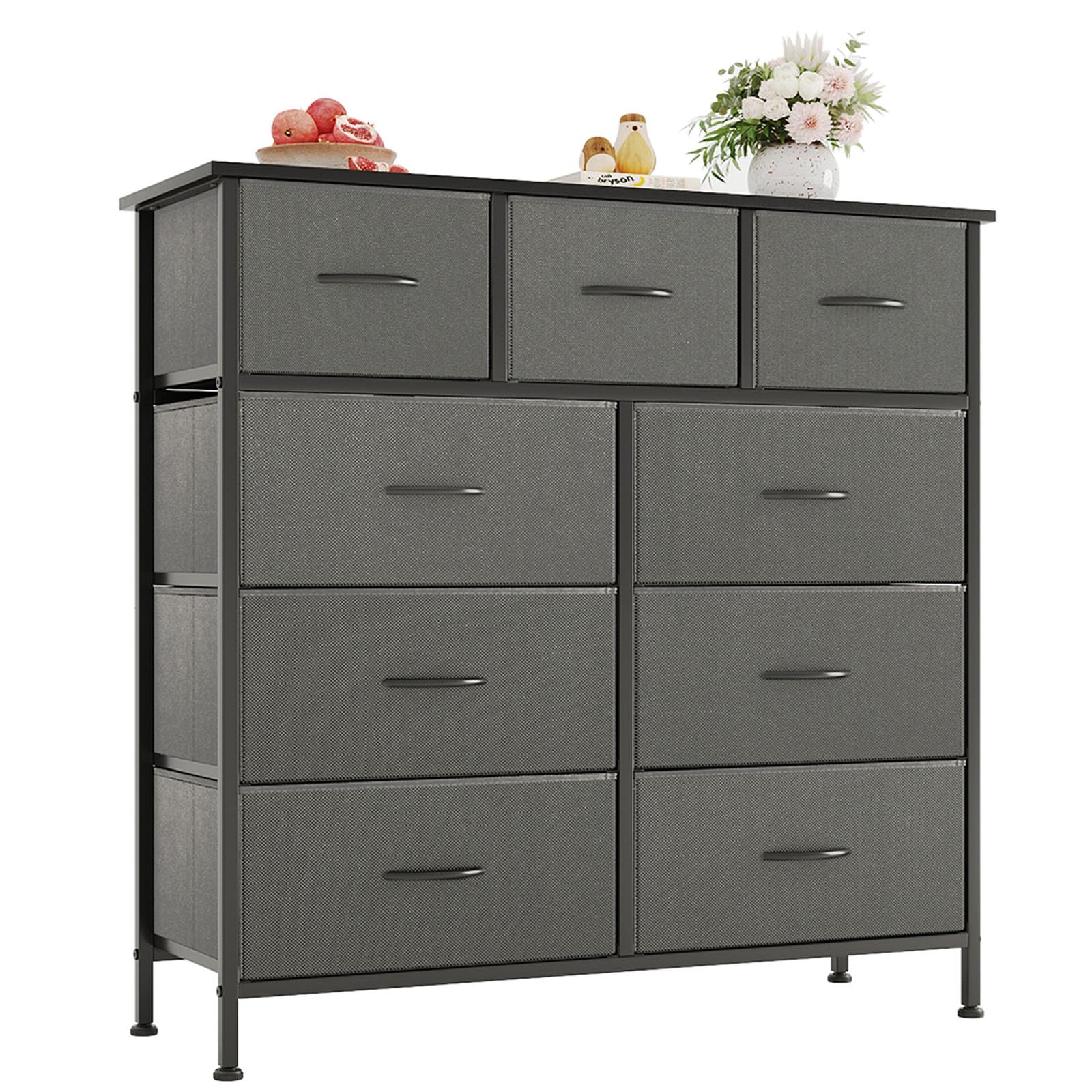CAIYUN 9 Drawer Fabric Dresser | Bedroom Chest of Drawers - Black