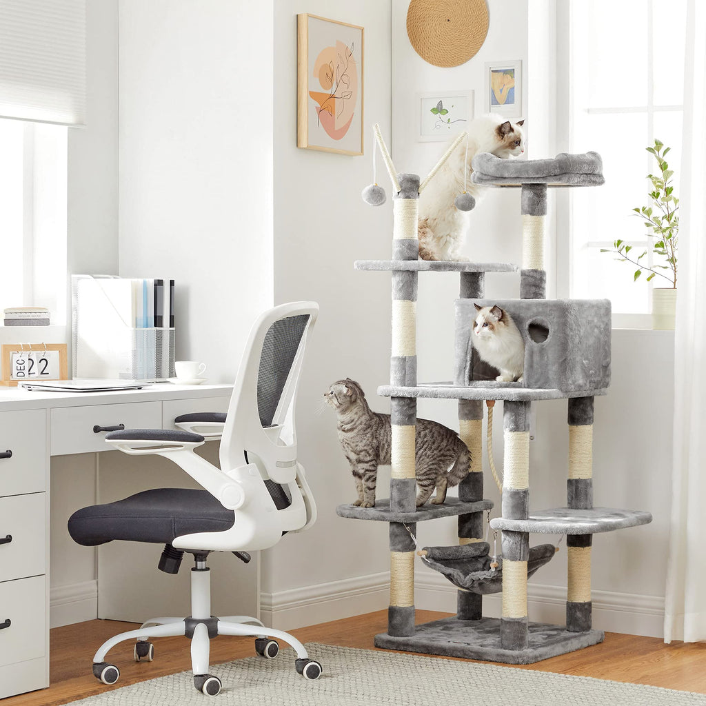 FEANDREA Cat Tree Tower with Condo, Hammock and Perch – Light Grey