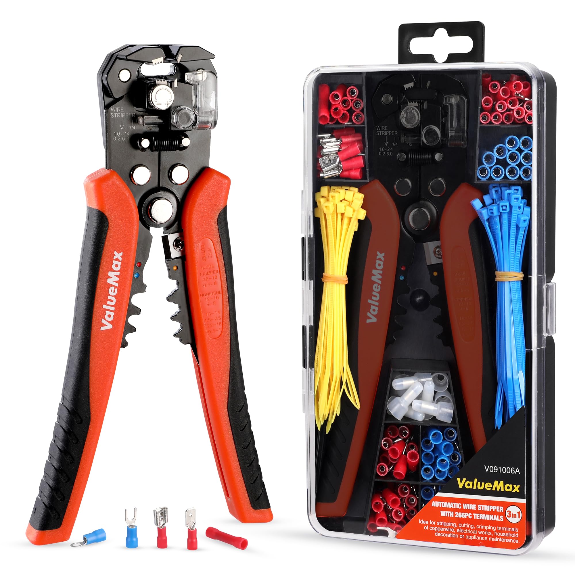 ValueMax 3-in-1 Automatic Wire Stripper and Crimper Set with 266 Terminals