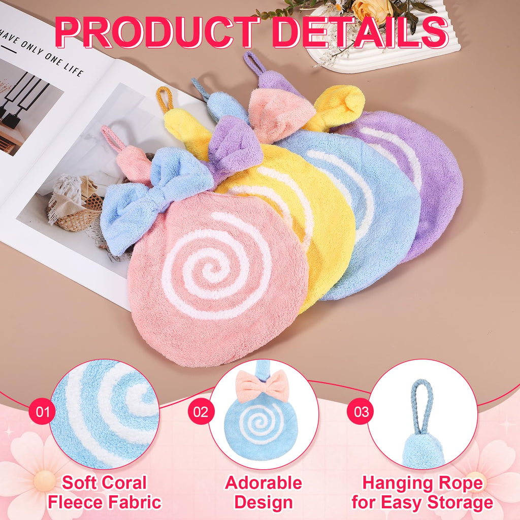 sourcing map Cute Hand Towels, Soft Coral Hanging Hand Towel with Hanging Loop, Lollipop Pattern, Highly Absorbent - image 3