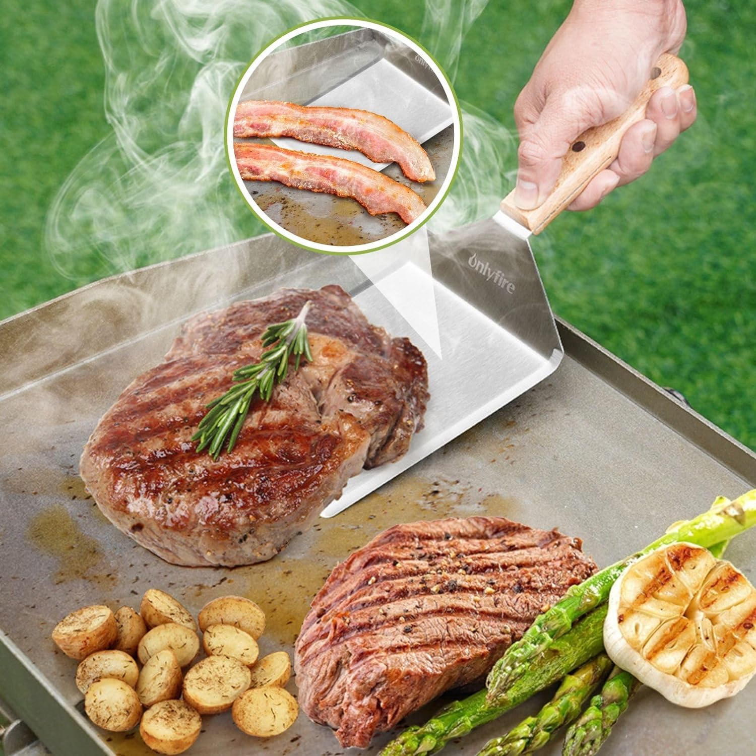 Onlyfire BBQ Griddle Accessories Kit – Stainless Burger Press & Melting Dome