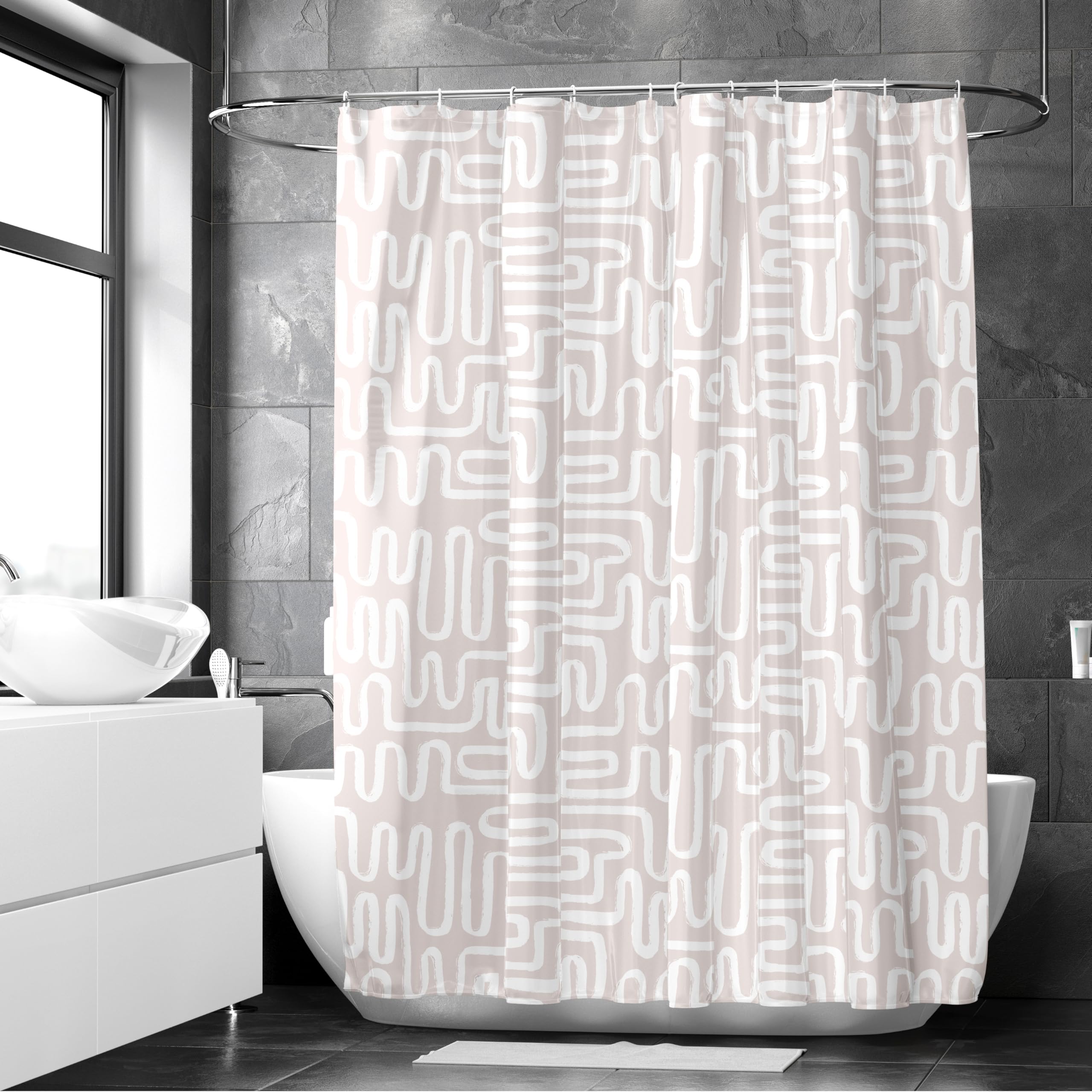 Encasa XO Waterproof Polyester Shower Curtain | Boho Maze Beige | 180x180cm