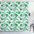 ABAKUHAUS Tropical Monstera Palm Leaf Shower Curtain - Green and White