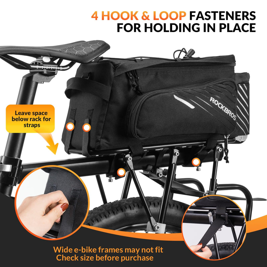 ROCKBROS Bike Pannier Bag | 12L Expandable Rear Seat Trunk with Rain Cover