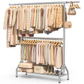 EAGMAK Double Clothes Rail Heavy Duty Load 280 KG, with Shelves, Silver - image 1