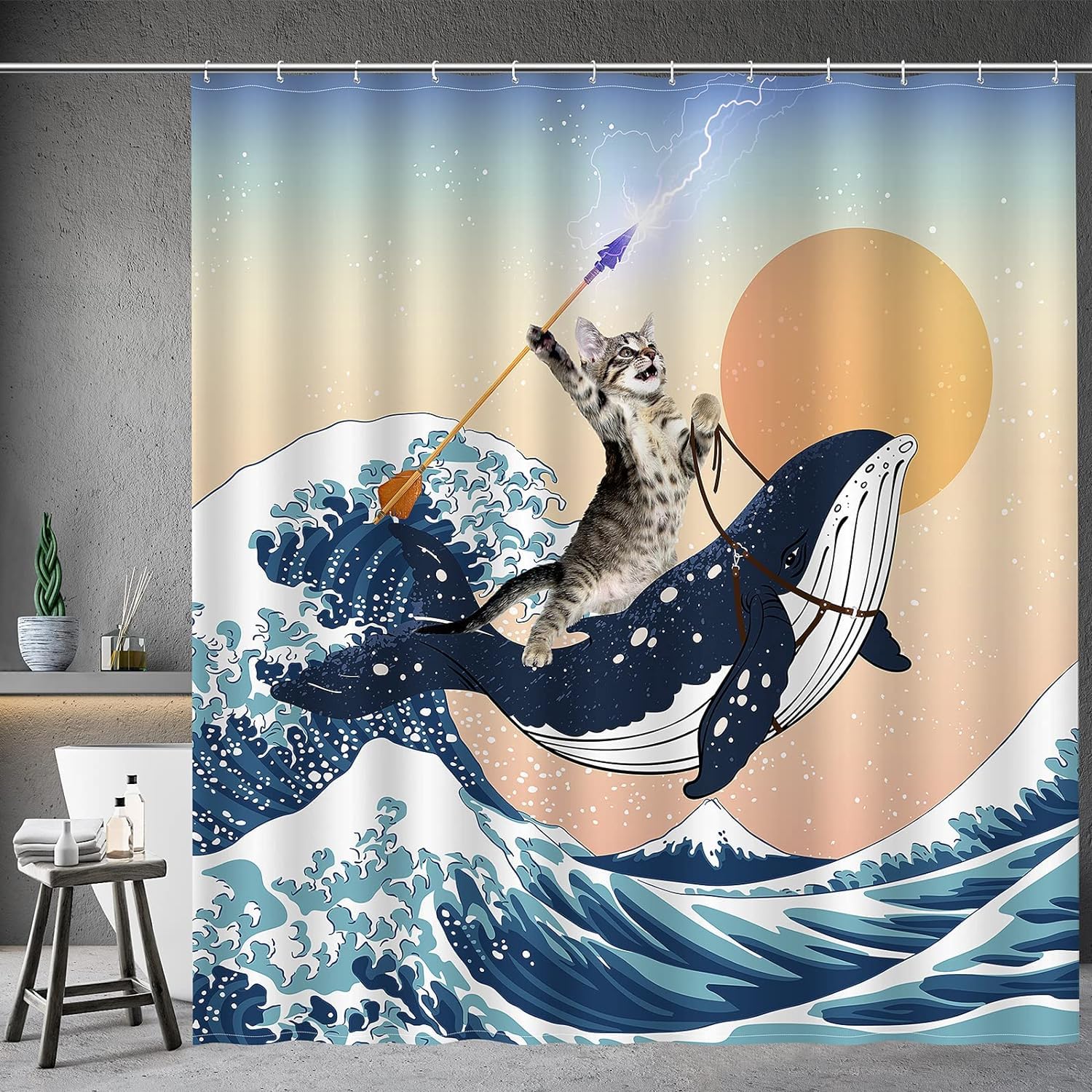 Bingobang 3D HD Cat Print Shower Curtain – Mildew Proof Polyester, 180x180cm