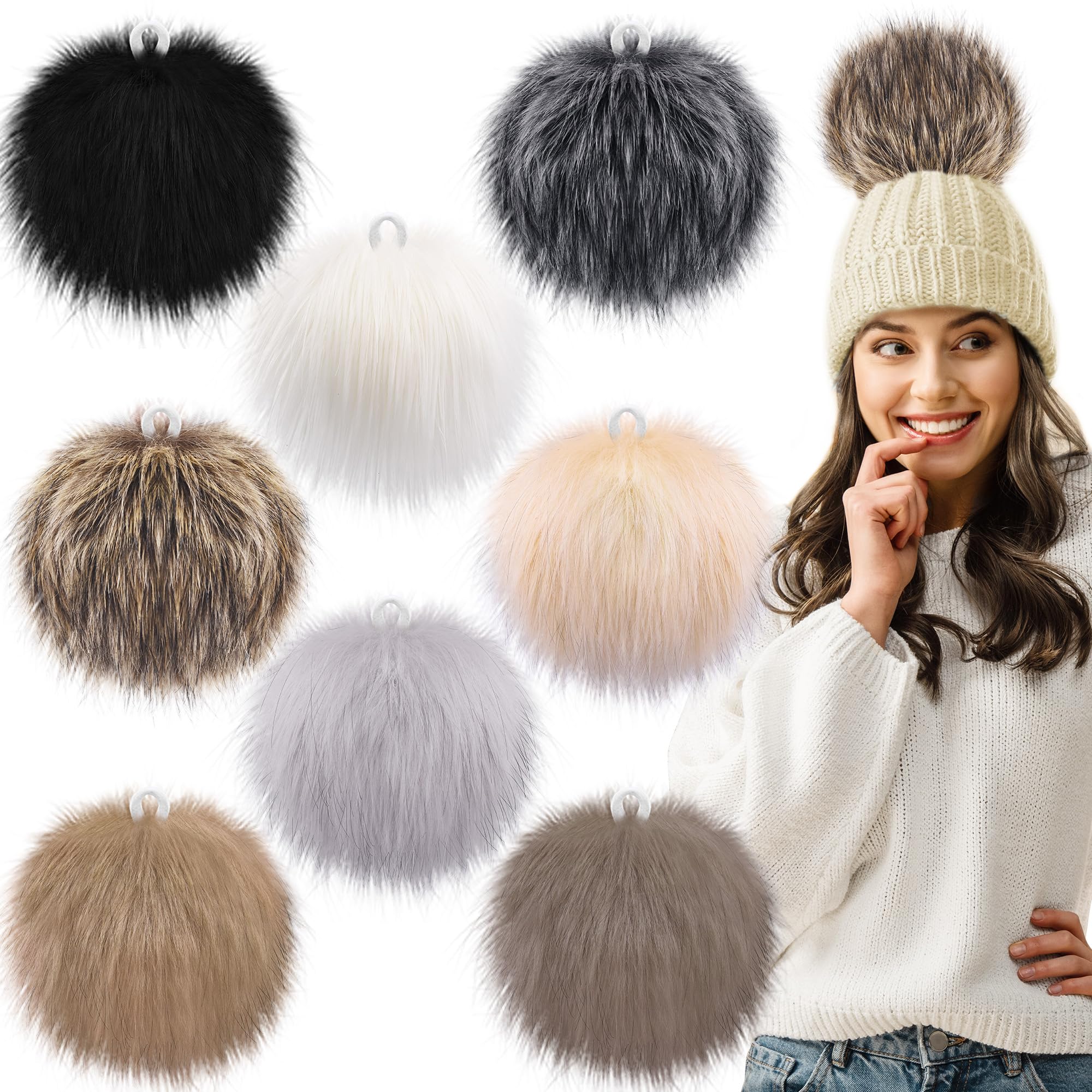 SIQUK 8-Piece 6 Inch Faux Fur Pom Poms with Elastic Loop for DIY Crafts