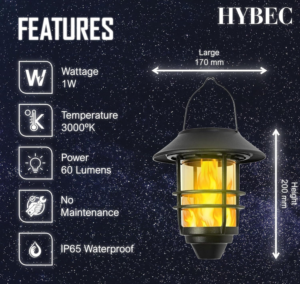 Hybec Argon Solar Wall Lantern – IP65 Waterproof Flame Effect Light