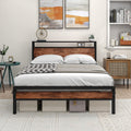 HOJINLINERO Double Metal Platform Bed Frame with Storage Headboard