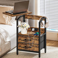 HOOBRO Bedside Table with Charging Station, Swivel Lift Top Nightstand, Height Adjustable, Side Table with 2 Drawers and Tablet Slot