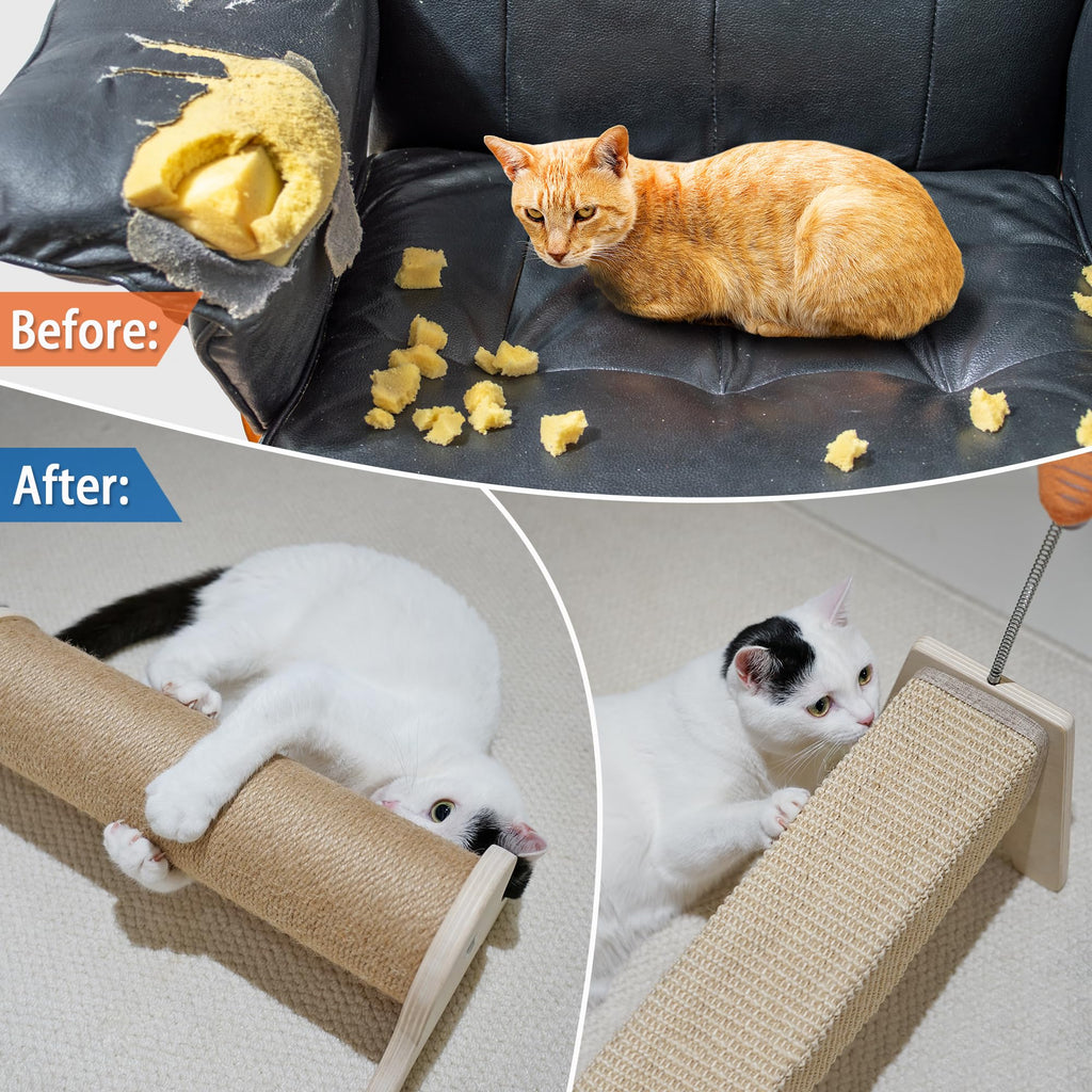 Horizontal Cat Scratching Post | 30" Sisal Scratcher with Toy