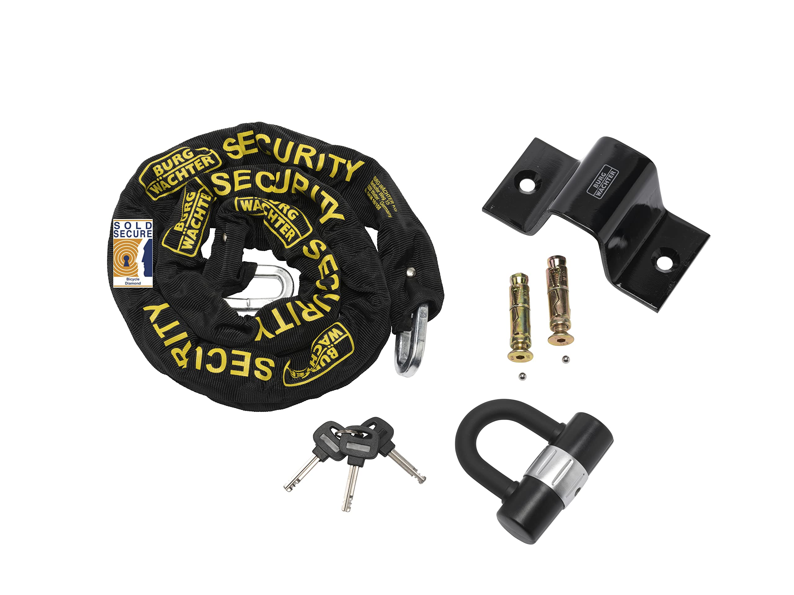 Burg Wachter 1M Sold Secure Gold Bike Lock & Ground Anchor Kit – Black