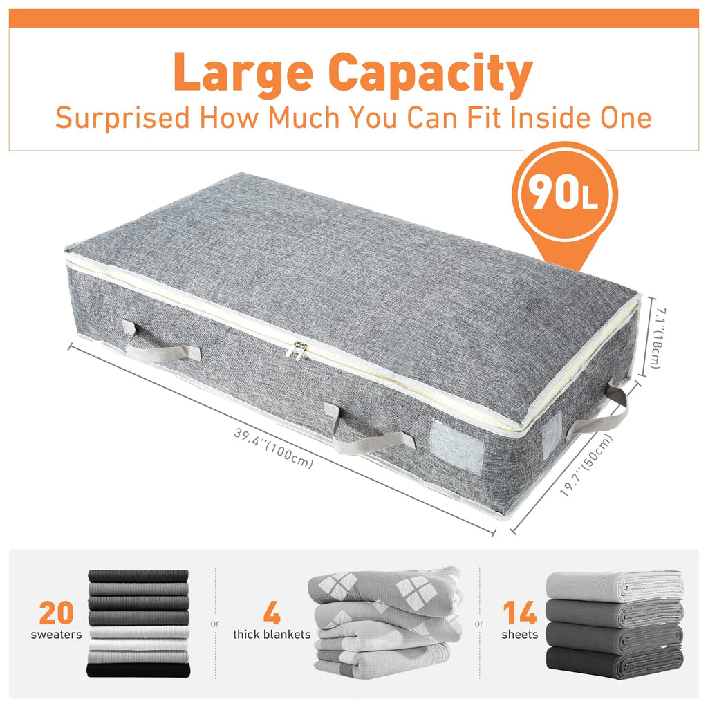 90L Under-Bed Storage Bags | Foldable Fabric Organizers, 6PK