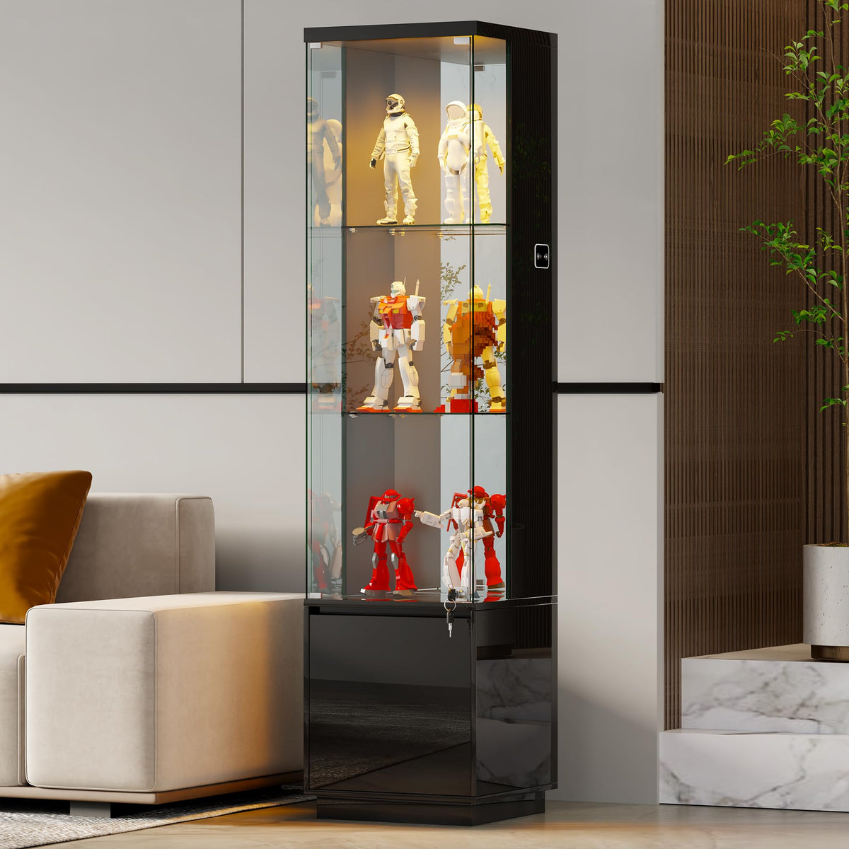 Gurexl Display Cabinets with Lockable and Glass Doors for Living Room,Black - image 1