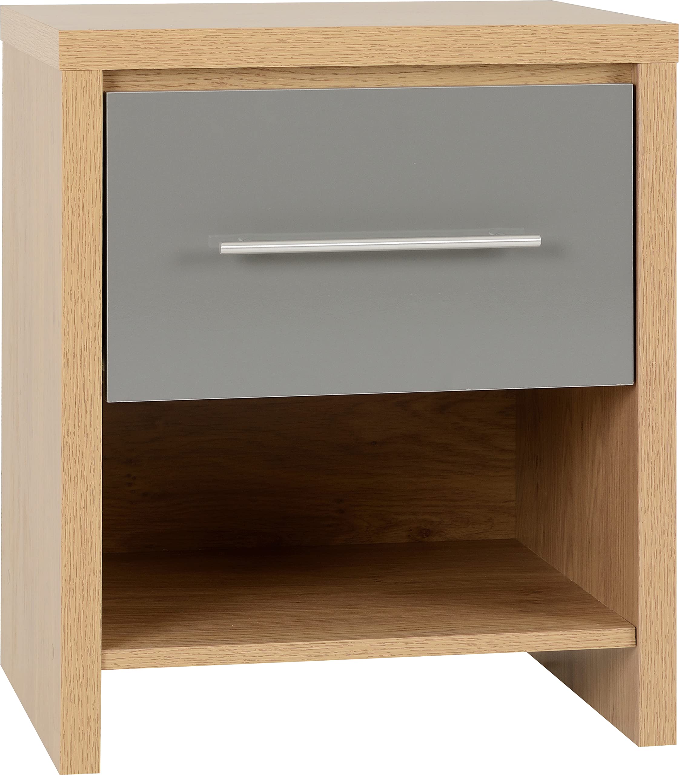 Seconique Seville 1 Drawer Bedside Cabinet - Grey Gloss & Oak
