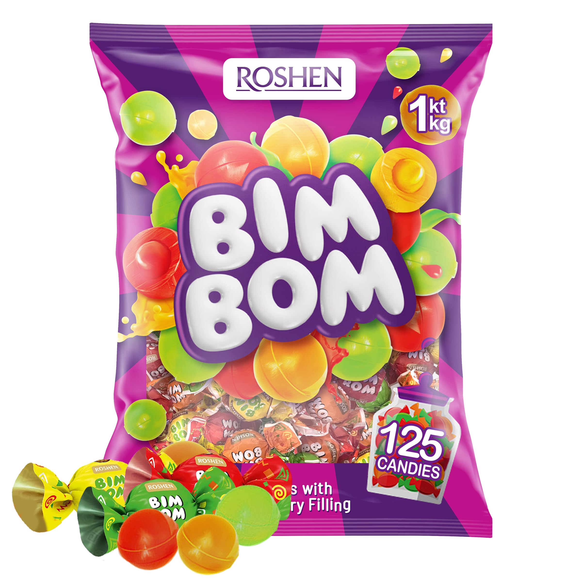 Roshen Bim Bom Fruit Filled Hard Candies - Bulk 1kg Assorted Bag