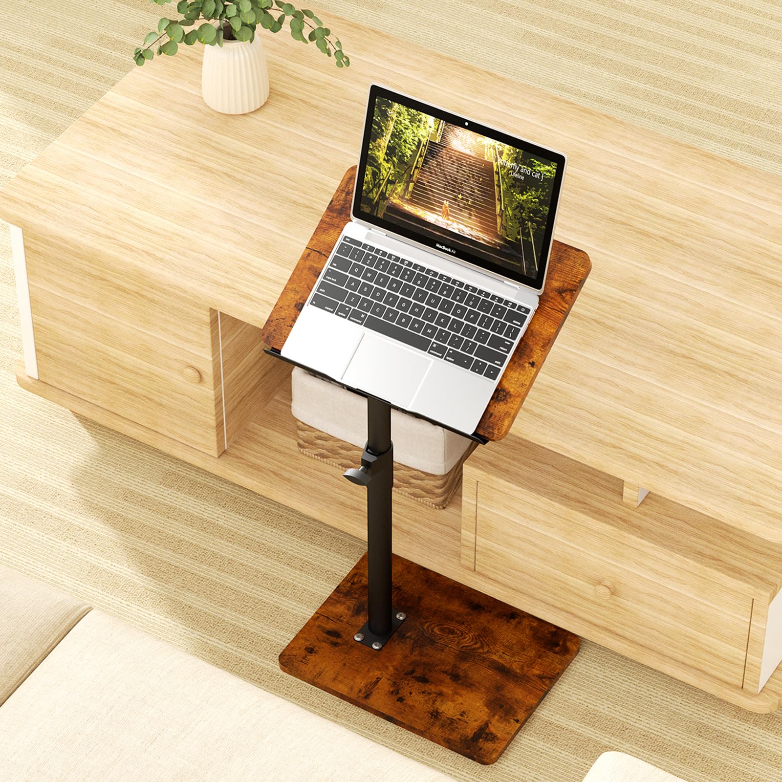 YUHFERA Sofa Armrest Tray Table – 360° Swivel Height Adjustable C-Table