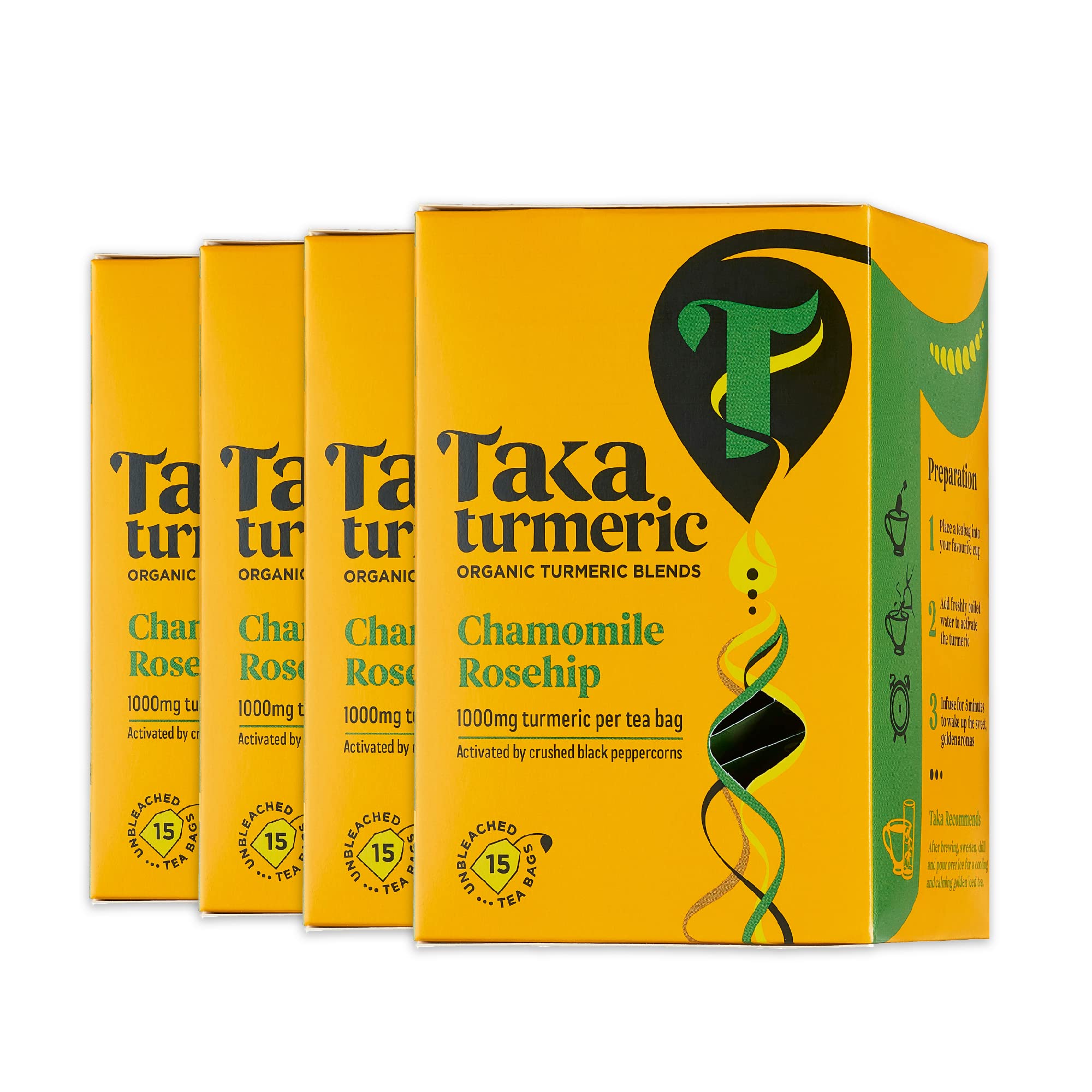 Taka Turmeric Organic Chamomile & Rosehip Tea – 60 Bags (4 Pack)