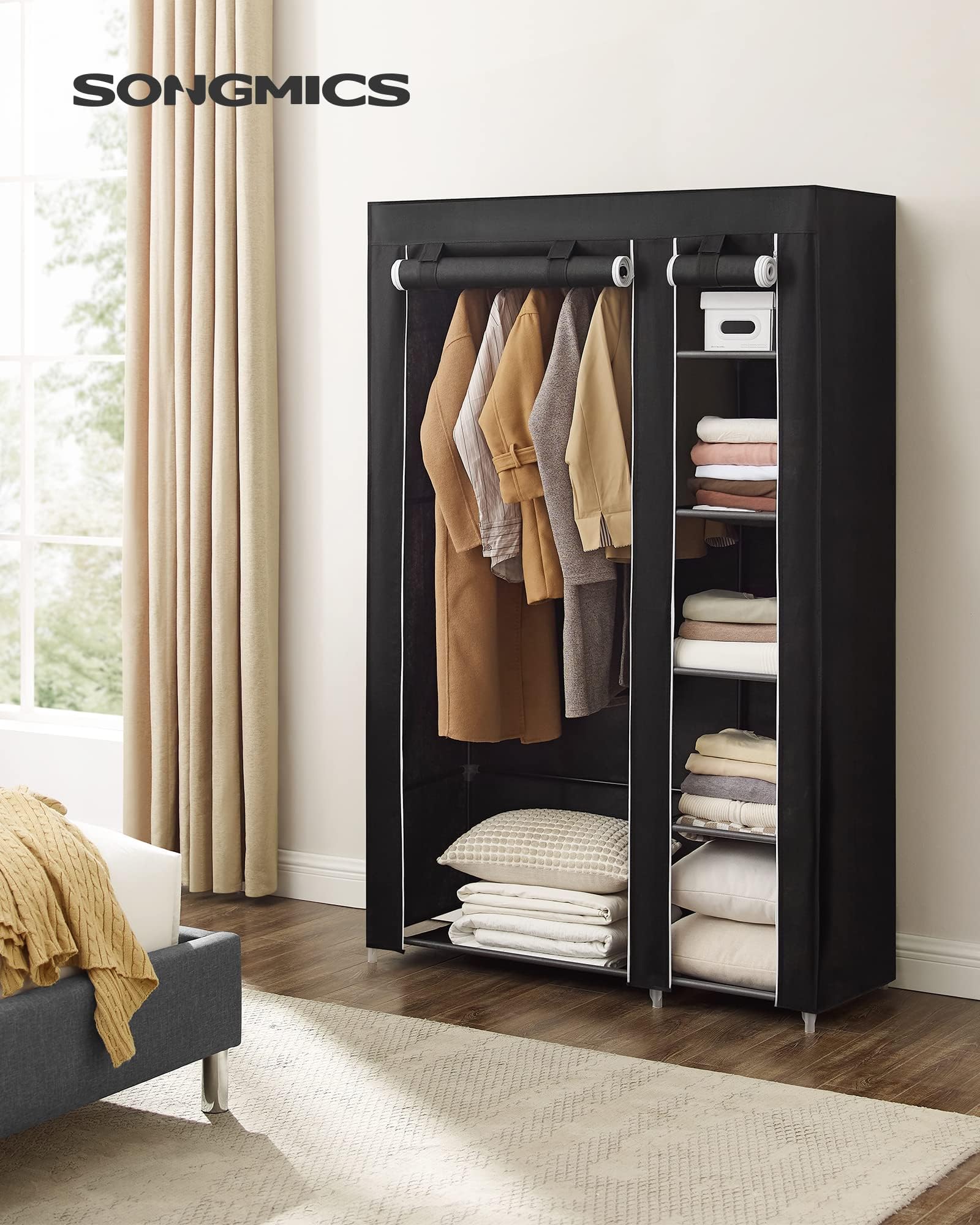 SONGMICS Portable Fabric Wardrobe | Double Clothes Storage Organiser