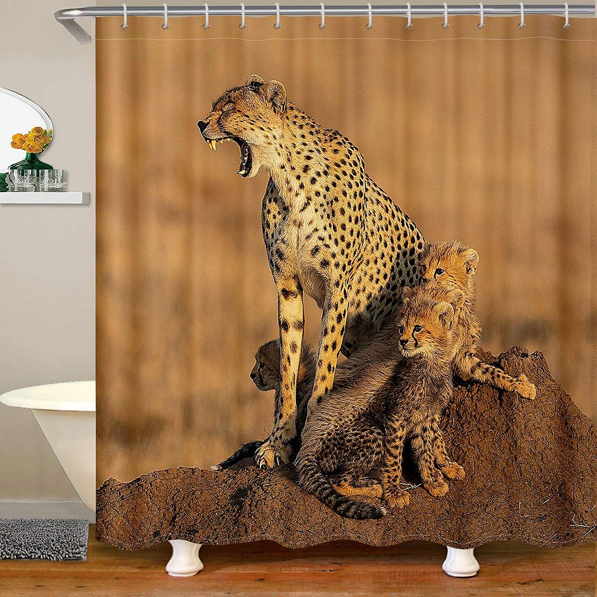 Jolof Store Leopard Print Shower Curtain – Waterproof Safari Bathroom Decor