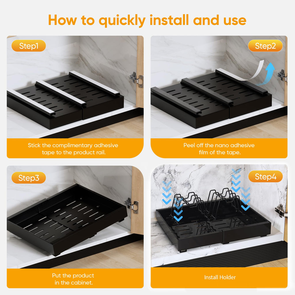 2-Pack Expandable Pull Out Cabinet Organizer - Black Metal