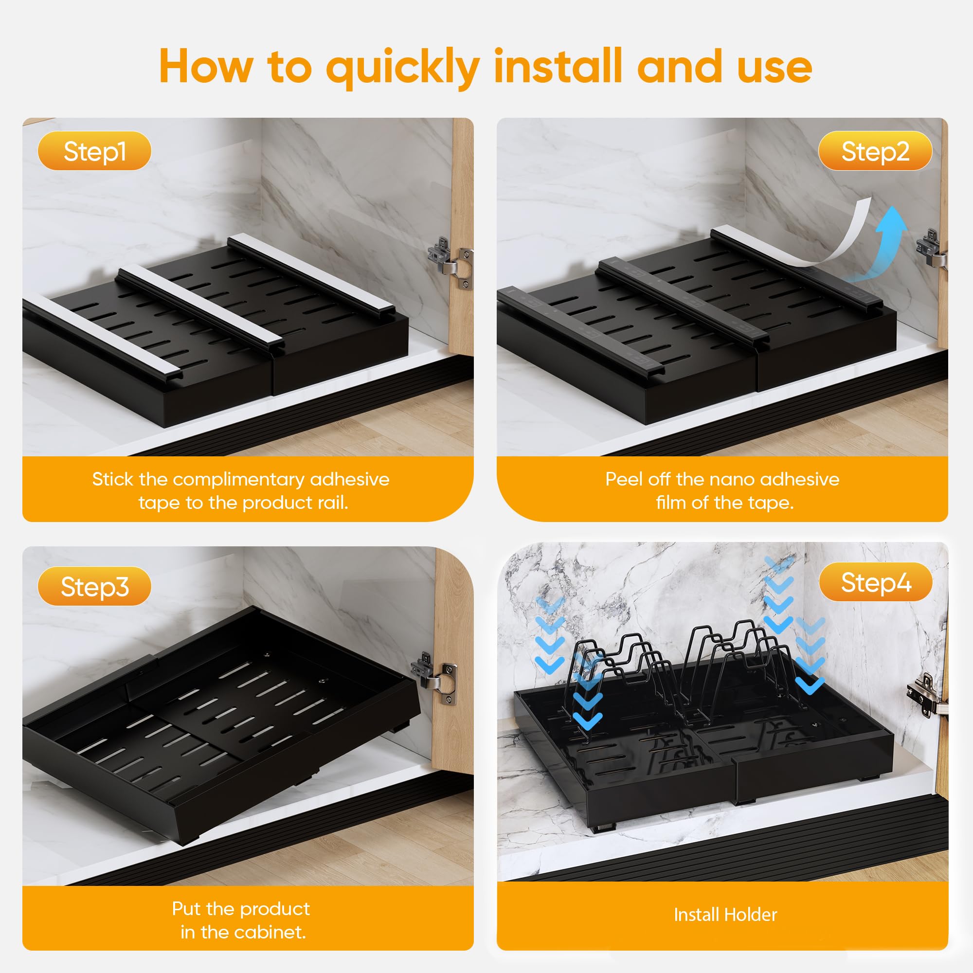 2-Pack Expandable Pull Out Cabinet Organizer - Black Metal