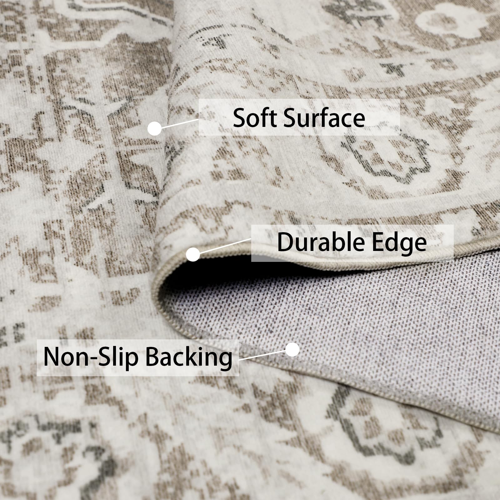 Famibay Vintage Area Rug | 160x230 Machine Washable Non-Slip Carpet