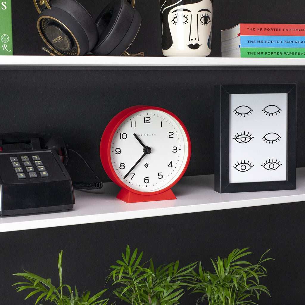 Newgate M Mantel Silent Sweep Clock | Modern Minimalist Desk Clock - Red