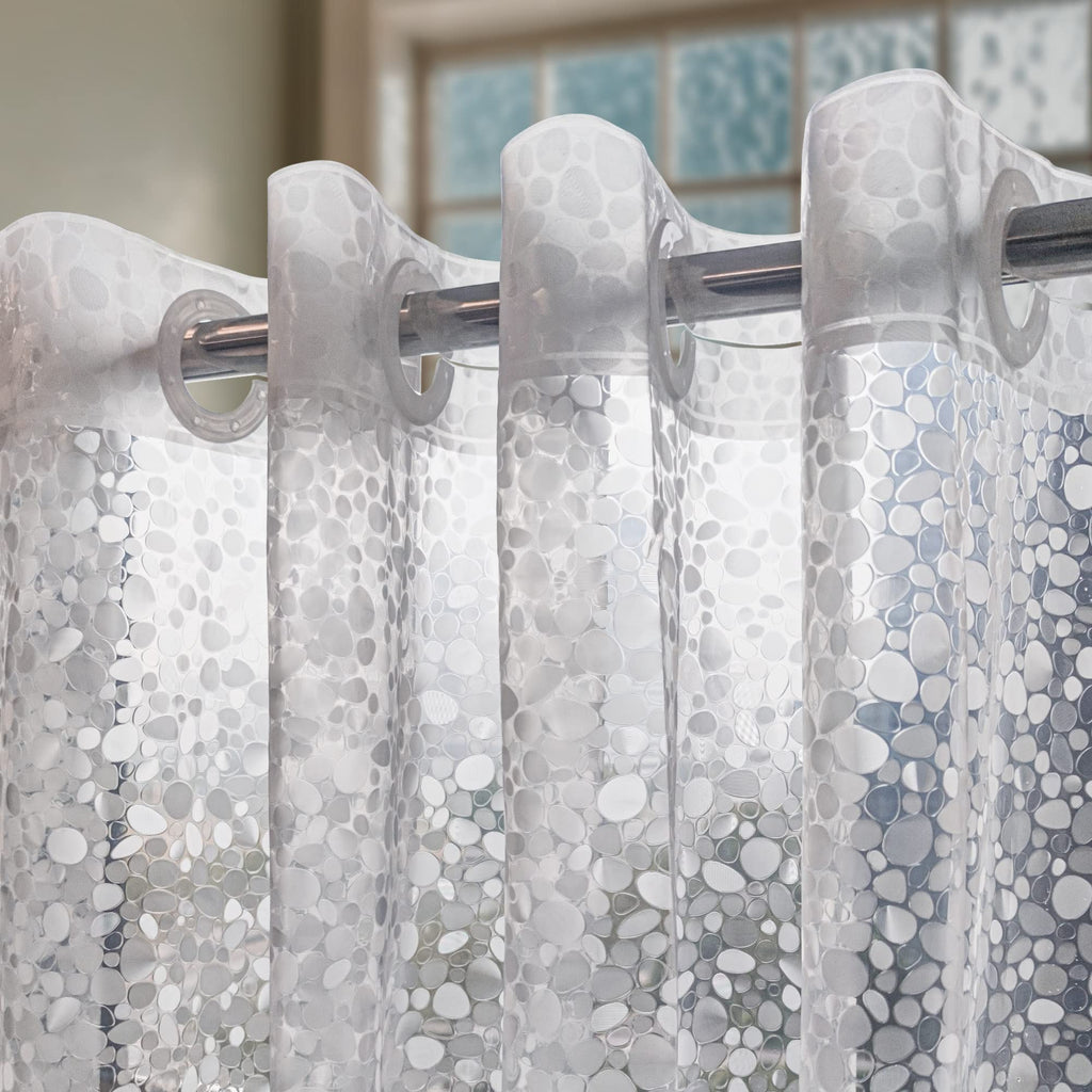 ABLUEN No Hook Shower Curtain or Liner - 8G Heavy Duty Cobblestone Bathroom Shower Curtain No Hooks Required, Waterproof Plastic & PVC Free - image 1