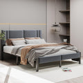 HAHRIR King Size Upholstered Platform Bed Frame with Storage, Dark Grey