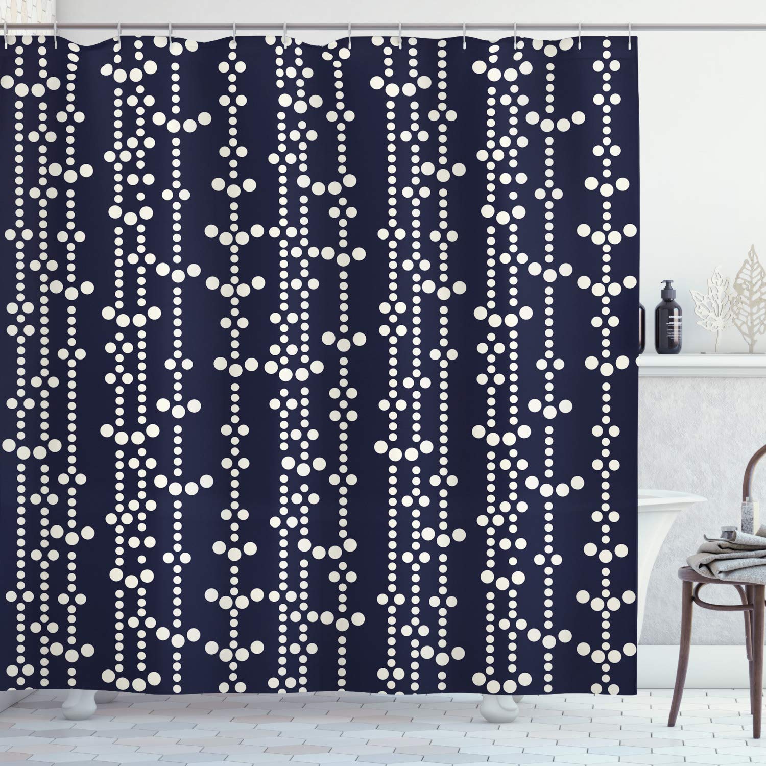 ABAKUHAUS Geometric Shower Curtain – Japanese Vintage Fabric, Dark Blue