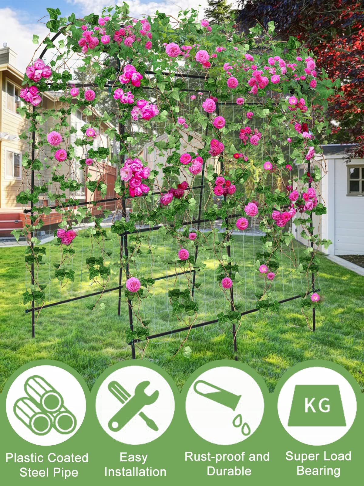 Kalolary 7ft Metal Garden Arch Trellis | Anti-UV Plant Support Tunnel