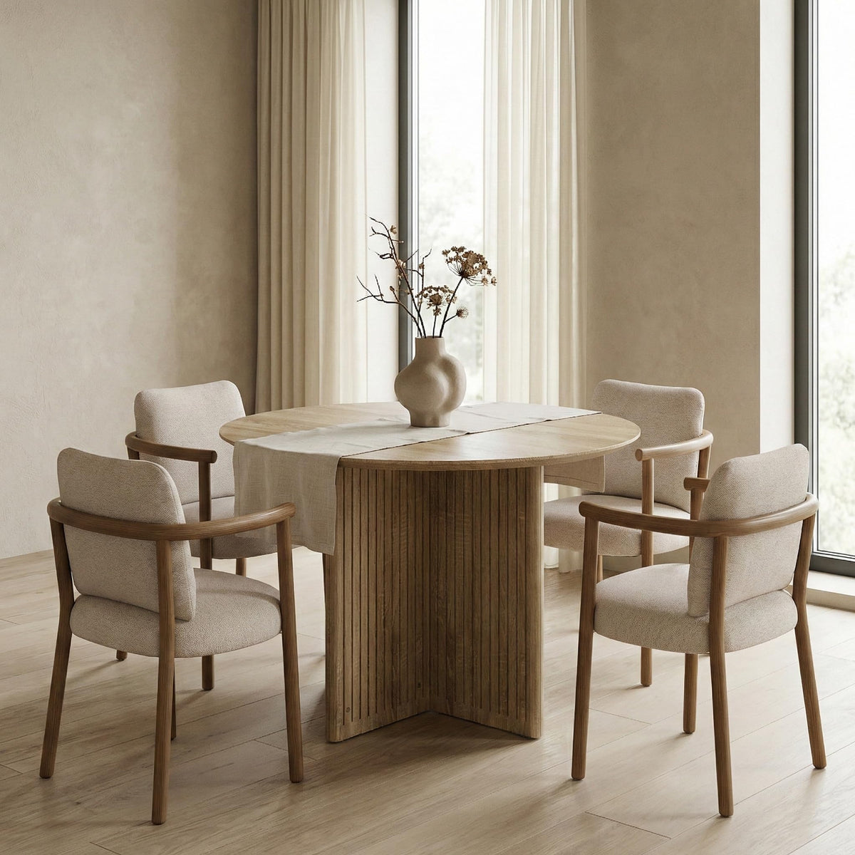 Tribesigns 100cm Round Dining Table for 4, Farmhouse Retro Kitchen Table with Fluted Pedestal Base, Small Dinner Table for Dining Room, Kitchen - image 2