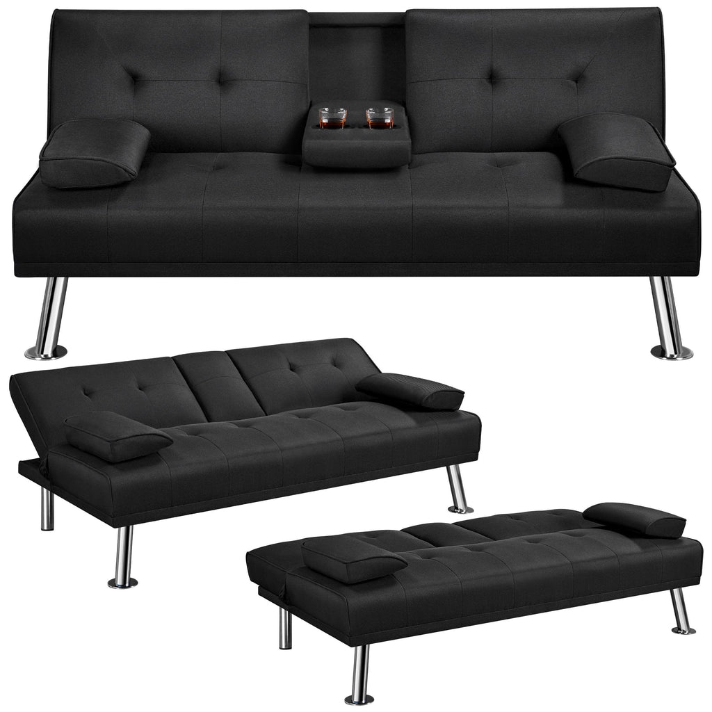 Yaheetech Black 3-in-1 Convertible Sofa Bed with Cup Holder Adjustable Back - image 1