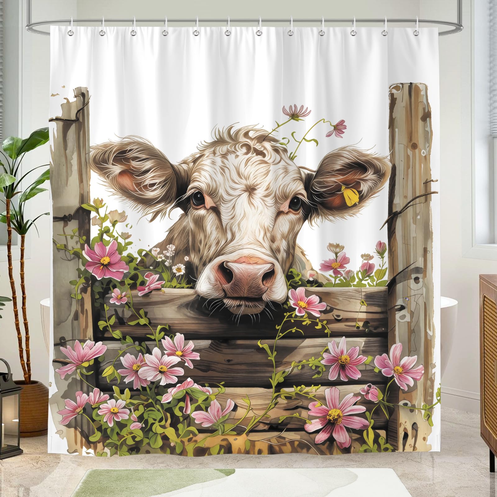 Hopomoon Funny Cow Shower Curtain | Waterproof Farmhouse Decor, 180x180cm