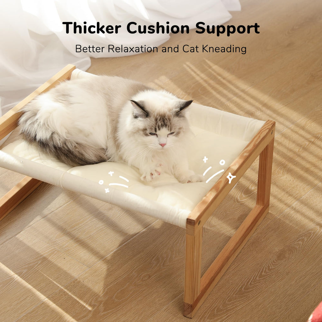 FUKUMARU Elevated Wooden Cat Hammock | Plush Velvet Indoor Pet Bed