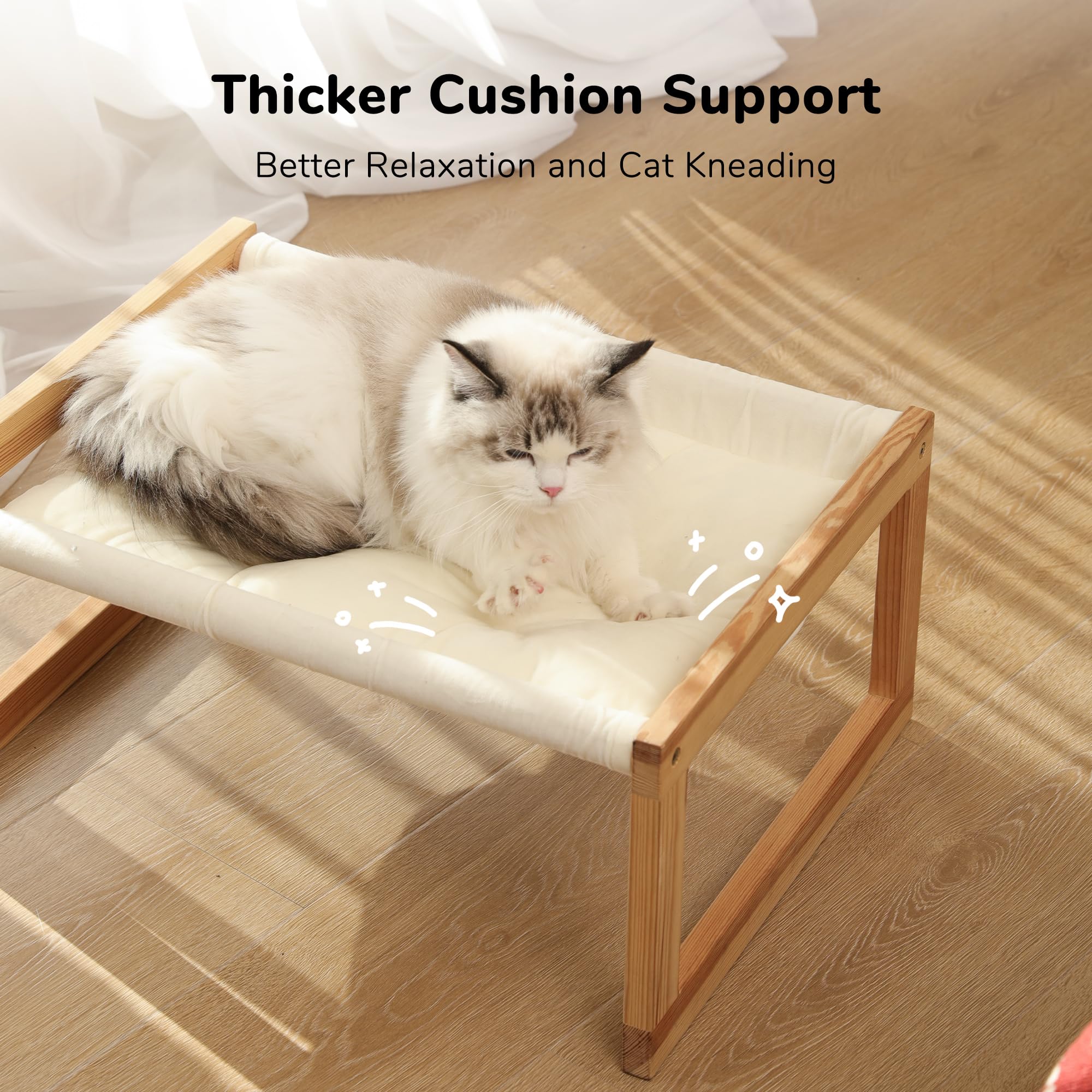 FUKUMARU Elevated Wooden Cat Hammock | Plush Velvet Indoor Pet Bed