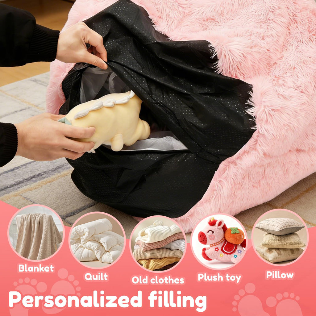 Fluffy Bean Bag Cover No Filler Kids Bean Bag Chair Stuffed Animal Storage - image 3