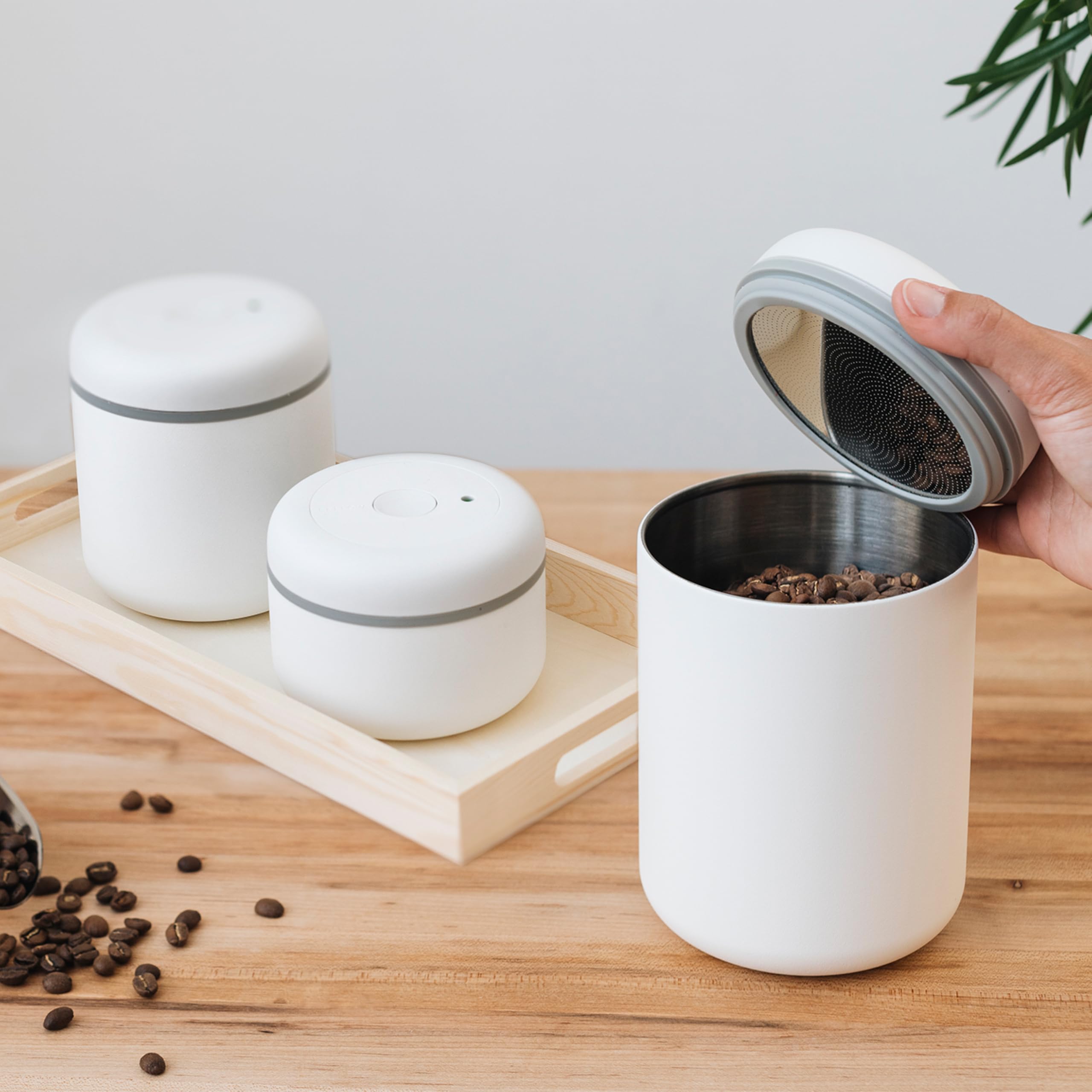 Fellow Atmos Vacuum Coffee Canister – Airtight Matte White, 0.4L