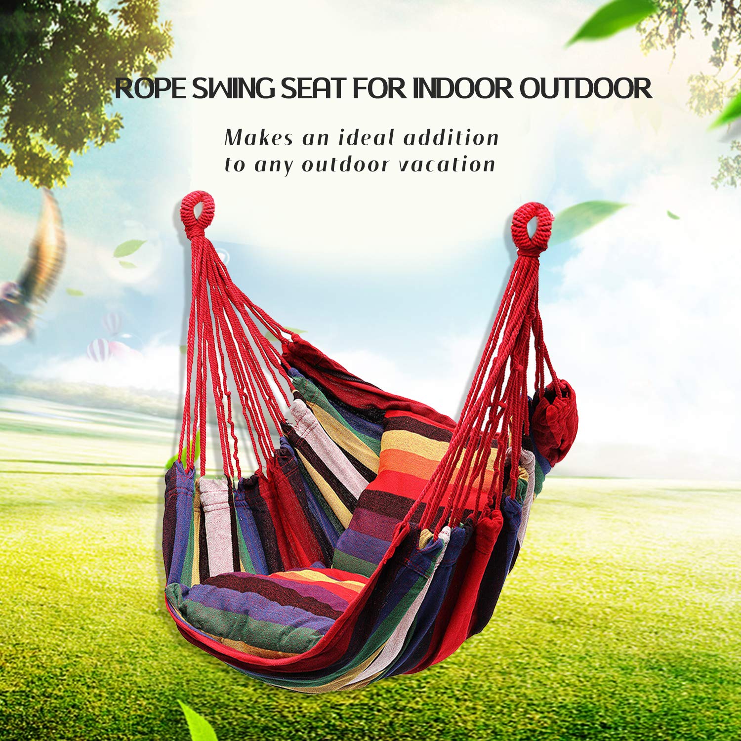 Hommtina Hammock Chair – Boho Cotton Hanging Rope Swing, 300 Lbs Capacity