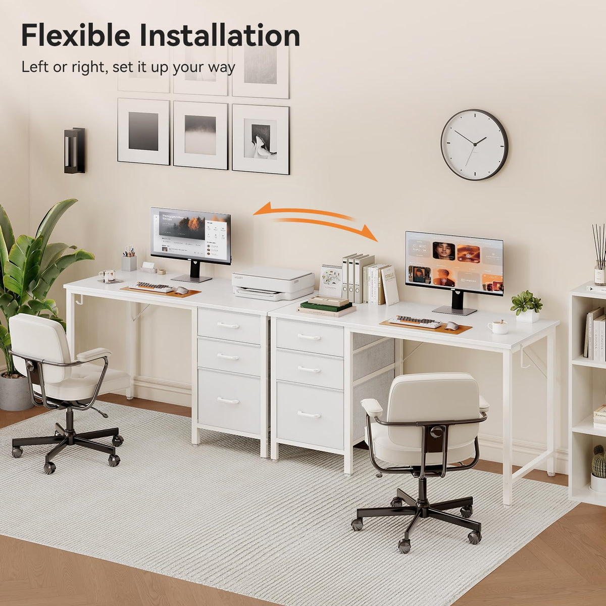 Coleshome Computer Desk with Drawers, 100cm Office Desk with Storage, White - image 5