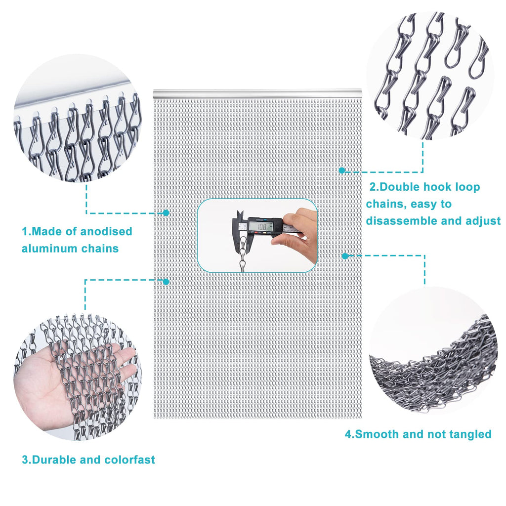 LYMMIYTC Aluminium Chain Door Curtain | 90x210cm Grey Metal Fly Screen