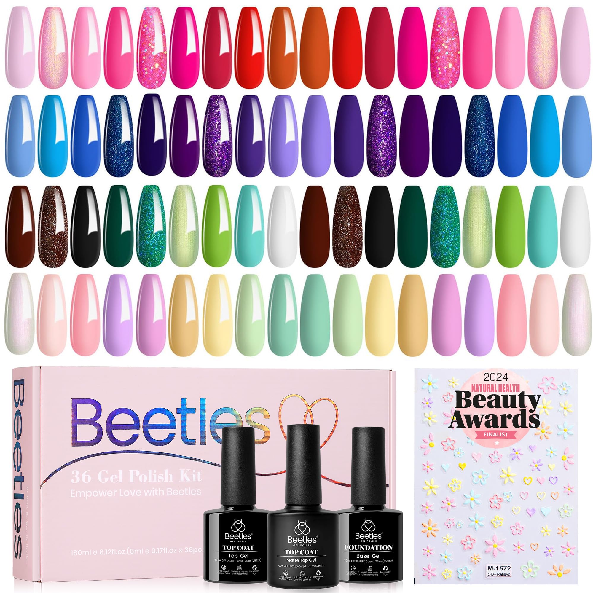 Beetles 36 Colors Gel Polish Set | UV Nail Kit with Base & Top Coats