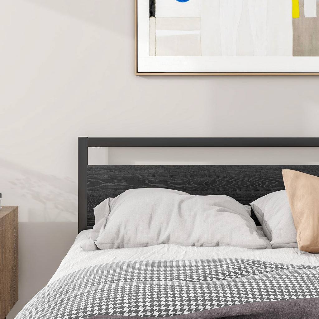 BOFENG 4ft6 Double Bed Frame | Heavy Duty Metal Platform with Wood Headboard