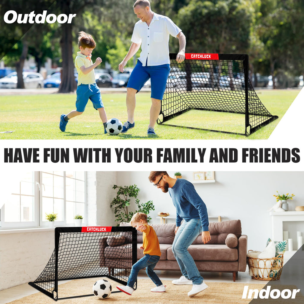 CATCHLUCK Kids Football Goals | 2-Pack Pop Up Portable Garden Nets