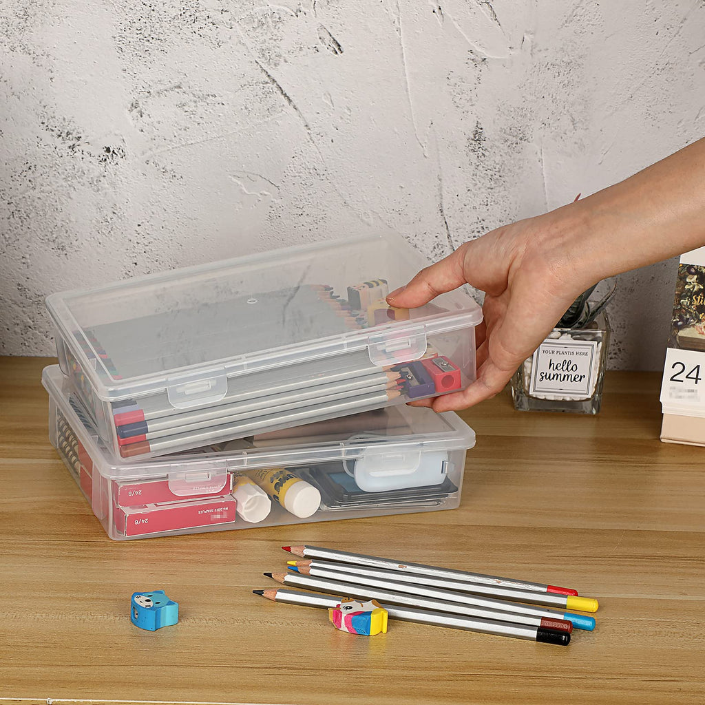BTSKY Clear Plastic Storage Box with Flap Lid, Multipurpose Craft Organizers and Storage Box Art Supply Storage Organizer Plastic Sewing Box for
