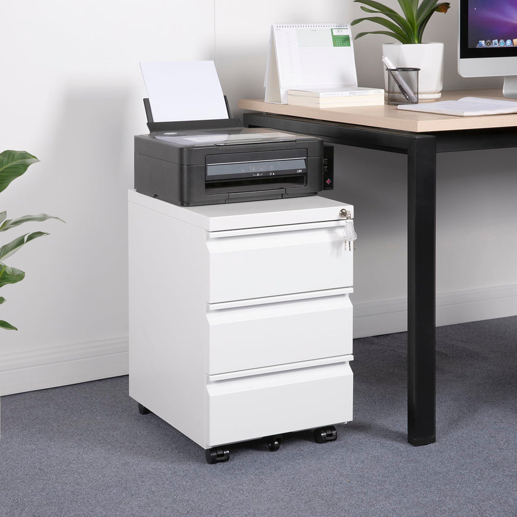 LVSTEEL Mobile Filing Cabinet, Under Desk 3-Drawer Lockable Cabinet with Wheels, Filing Cabinets for Home Office, Pre-Assembled, White - image 2